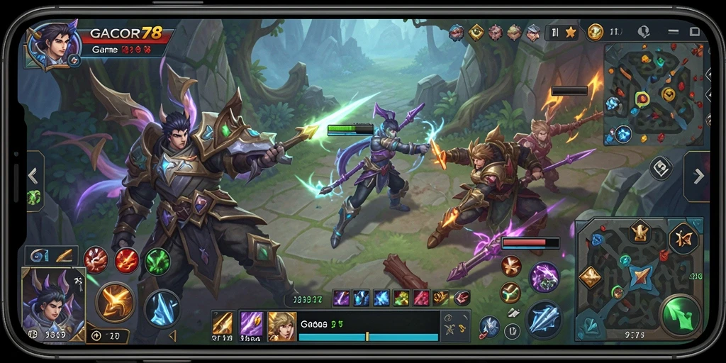 Screenshot GACOR78 menampilkan aksi seru dalam arena MOBA.