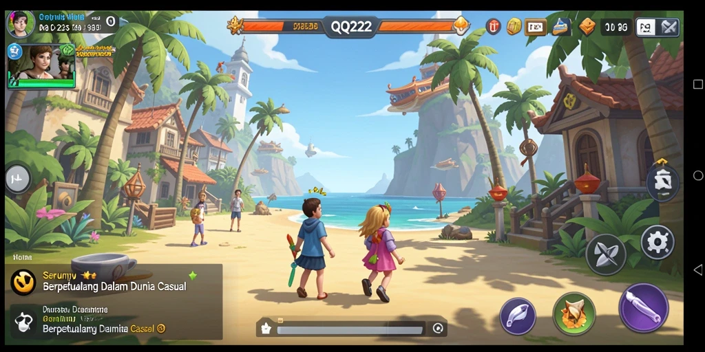 Tampilan menarik gameplay QQ222 dengan karakter ceria dan tantangan seru.